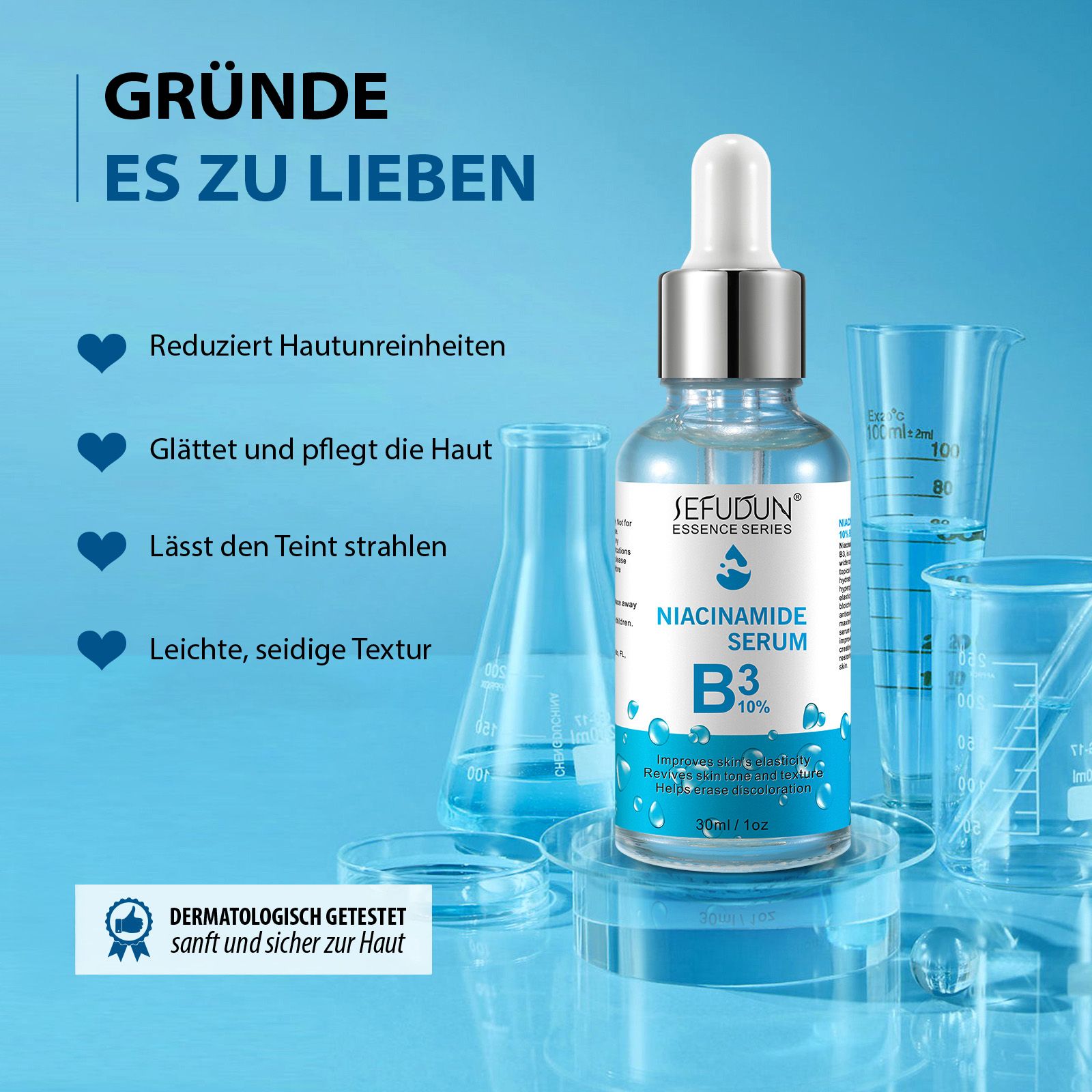 P-beauty Gesichtsserum Niacinamide Hyaluronsäure B3 10% für Hautpflege