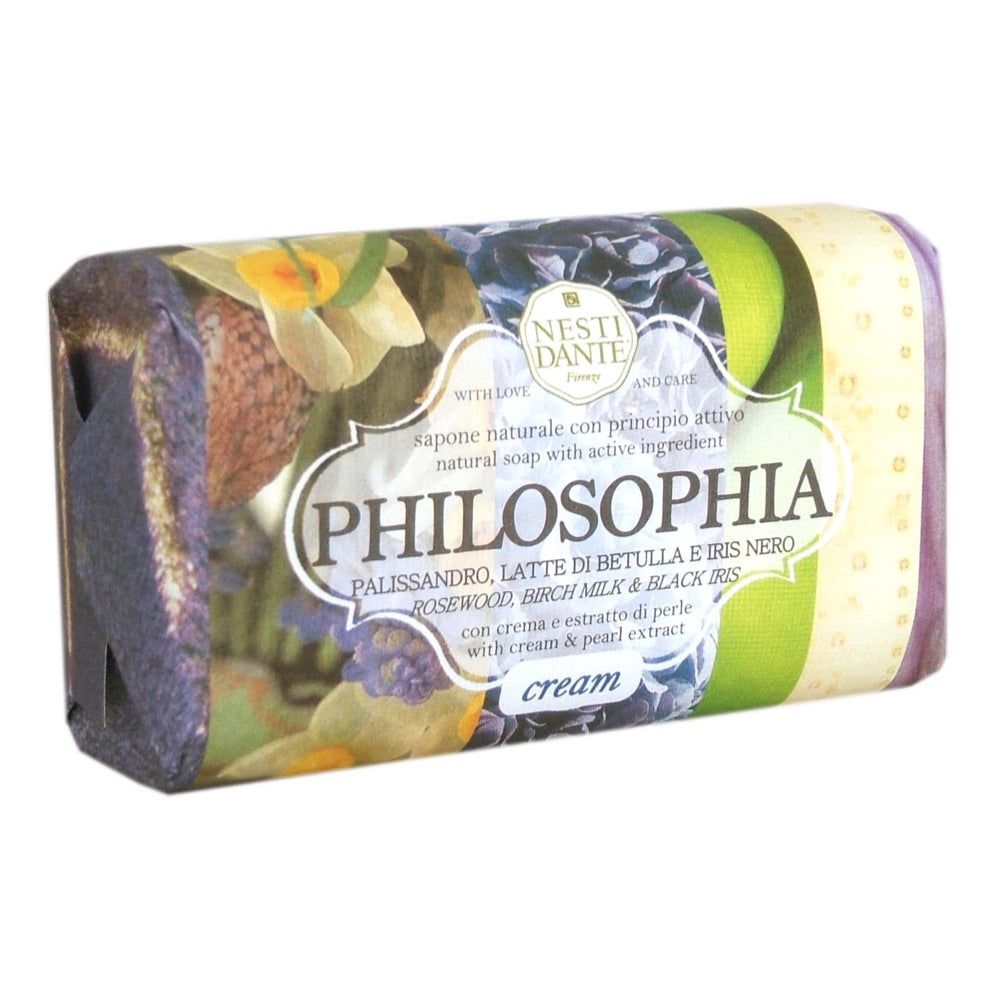 Savon Philosophia emballé. Inscriptions: Philosophia, ingrédients. Marque Nesti Dante.