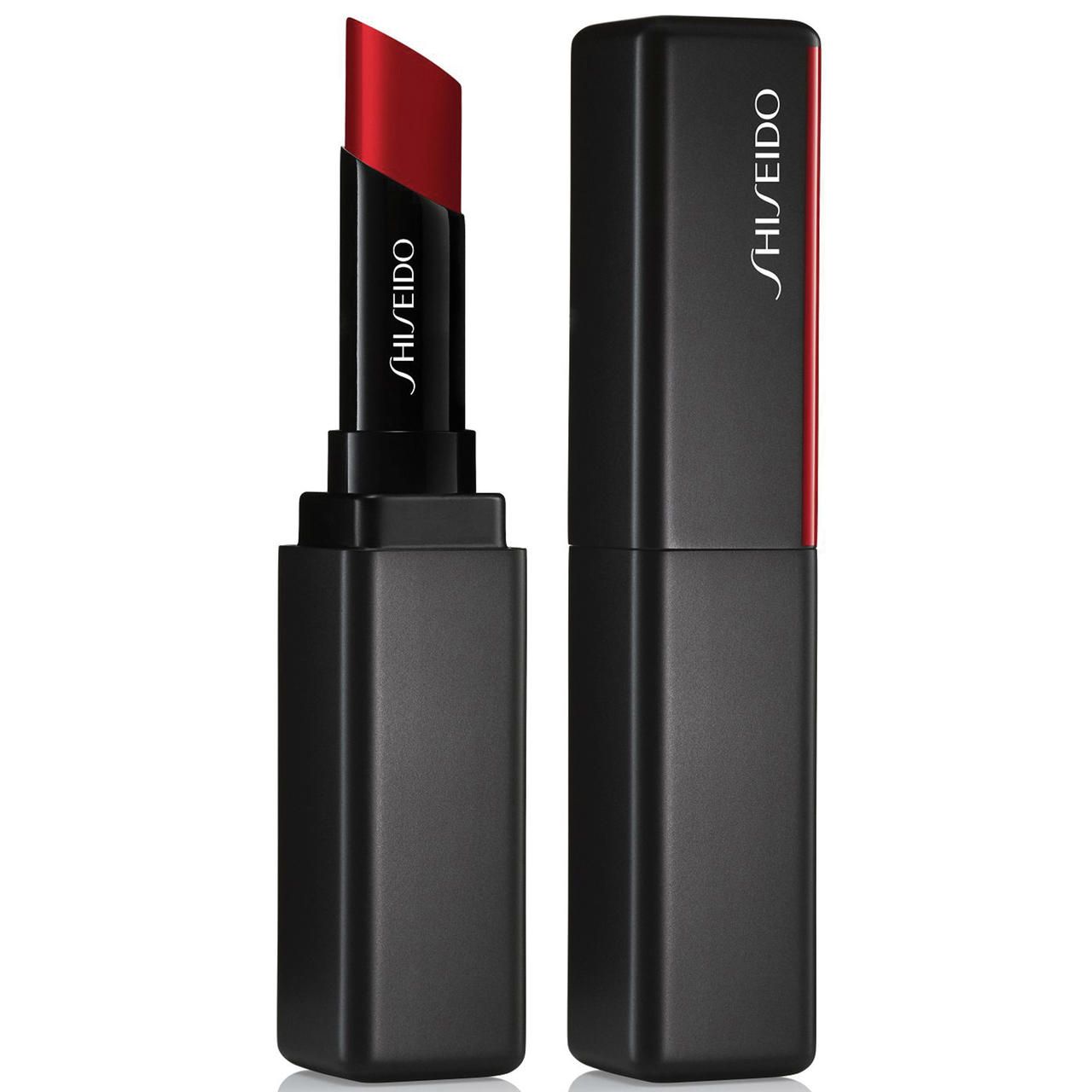 Schwarzer Lippenstift mit roter Spitze, daneben die Hülle. Auf beiden steht "SHISEIDO".