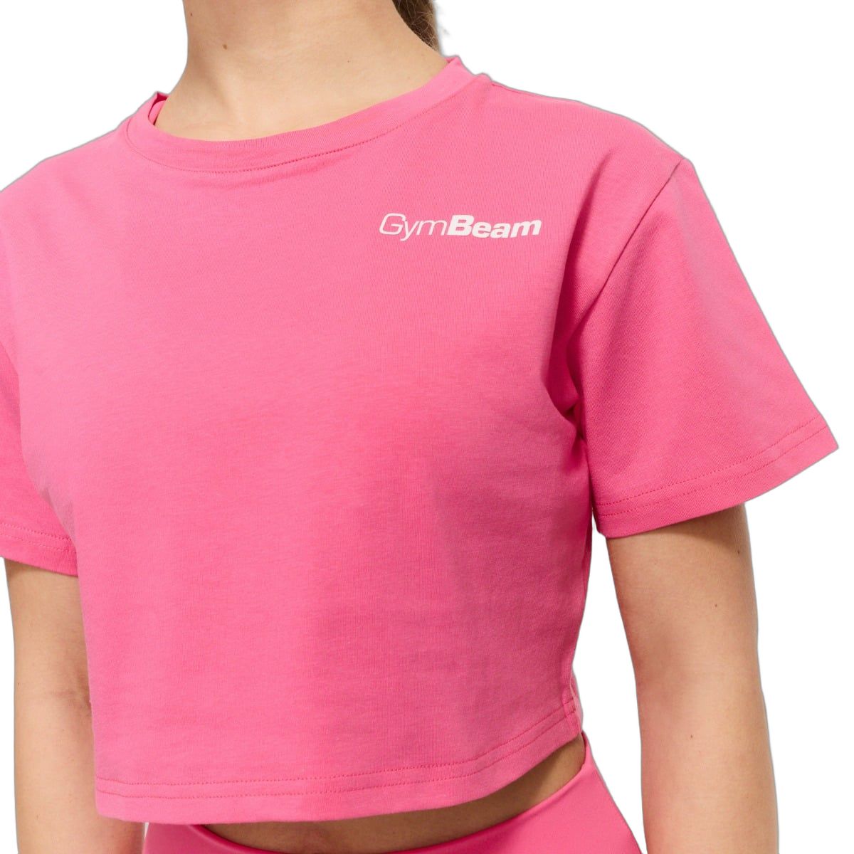 GymBeam T-Shirt Damen cropped locker Kurzarm mit rundem Ausschnitt Dragonfruit