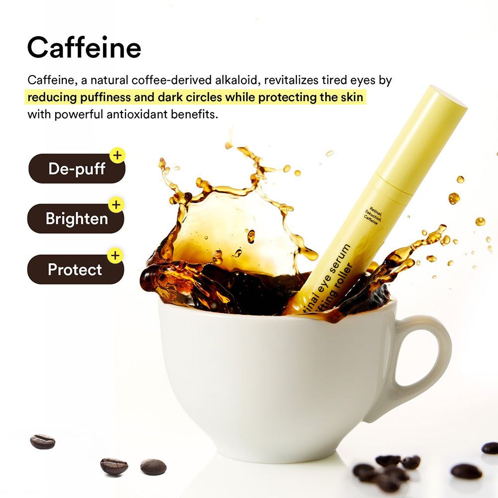 ABIB Retinal Eye Serum Lifting Roller in einer Kaffeetasse. Mit Koffein gegen Schwellungen.