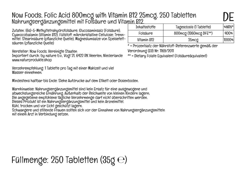 Now Foods, Folic Acid (Folsäure), 800 mcg, vegane Tabletten
