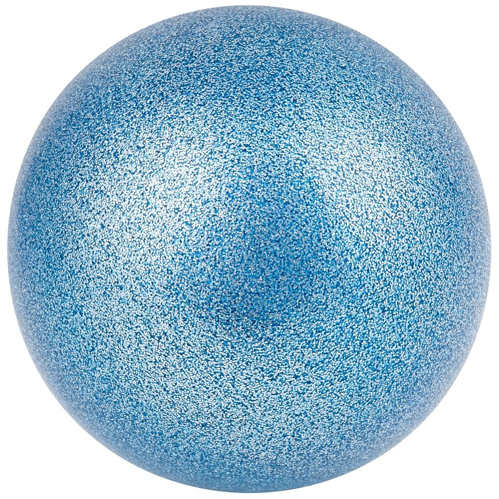 Blauer Gymnastikball mit Glitzer. Runde Form. Oberfläche mit feinen Glitzerpartikeln. Fitness-Produkt.