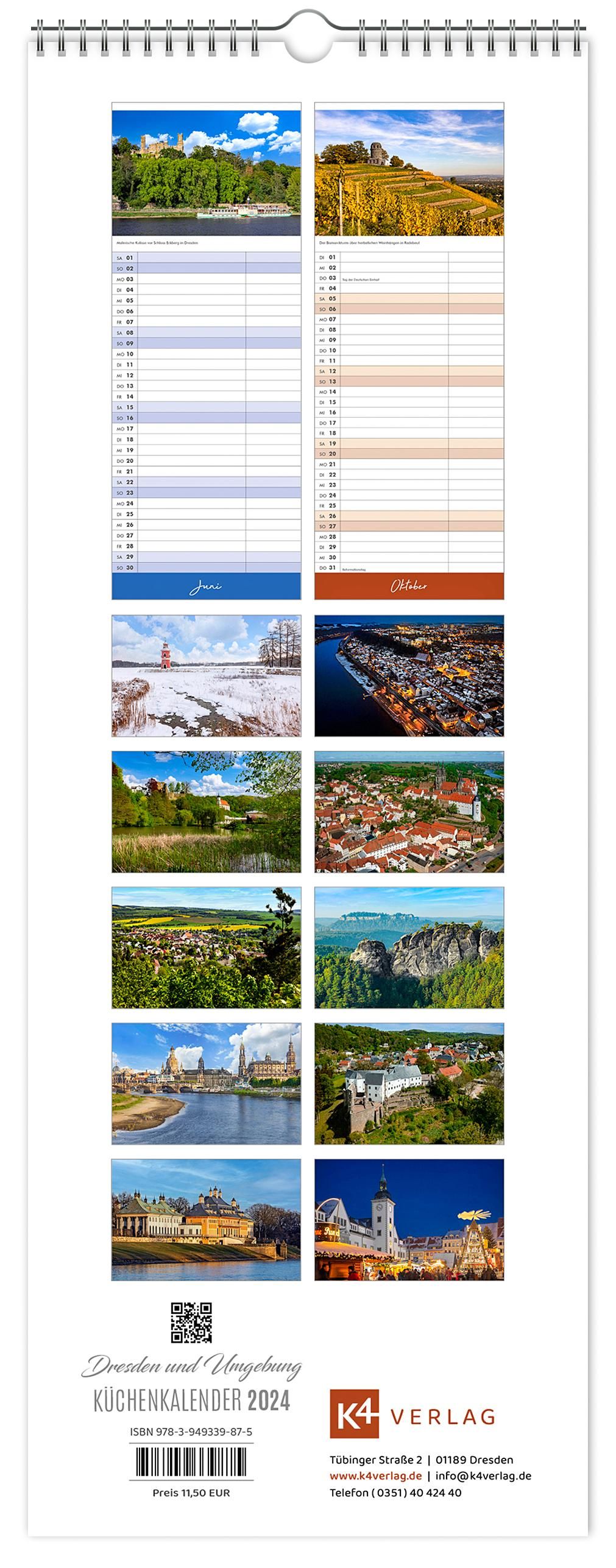 Kalender 2024, Dresden und Umgebung. Fotos von Landschaften und Sehenswürdigkeiten. K4 Verlag.