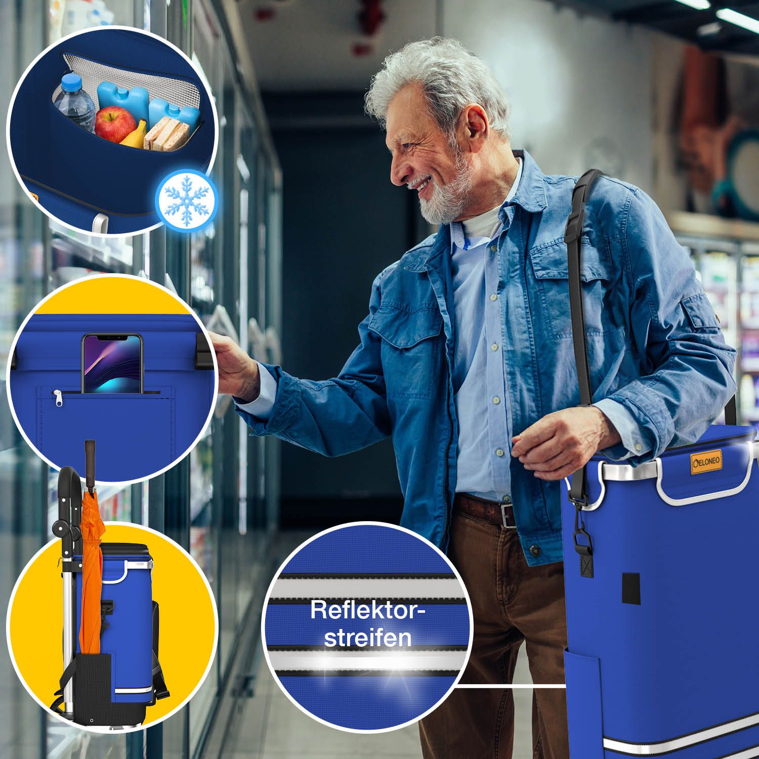ELONEO Einkaufstrolley Treppensteiger mit Kühlfach