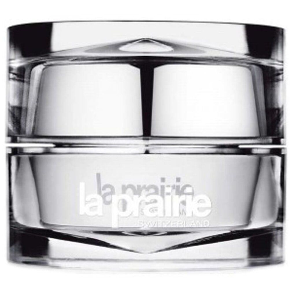 Cremetiegel mit silberfarbenem Deckel. Marke: La Prairie. Aufschrift: Switzerland.