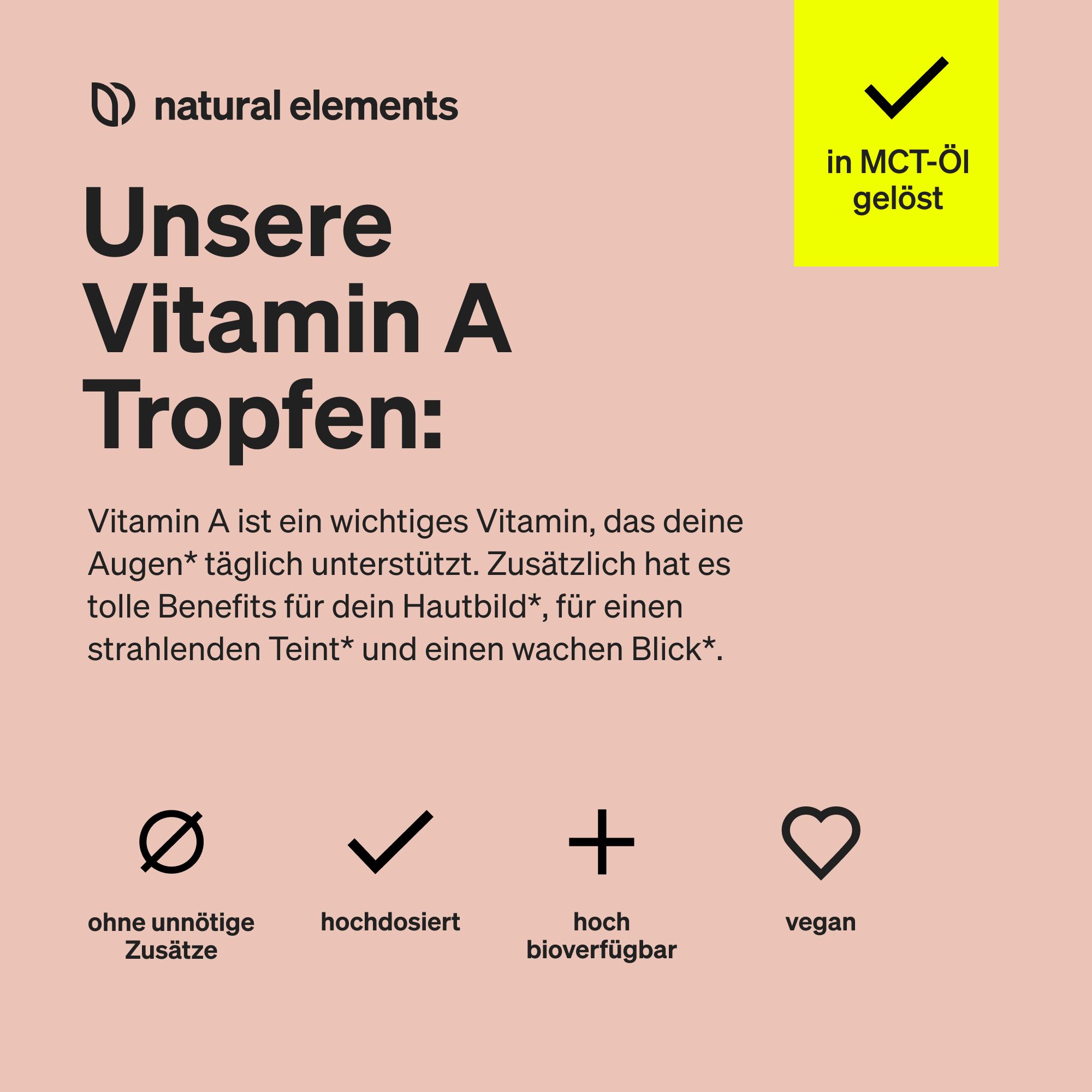 natural elements Vitamin A Tropfen – 50 ml – Vitamin A (Retinylpalmitat) in MCT-Kokosöl gelöst