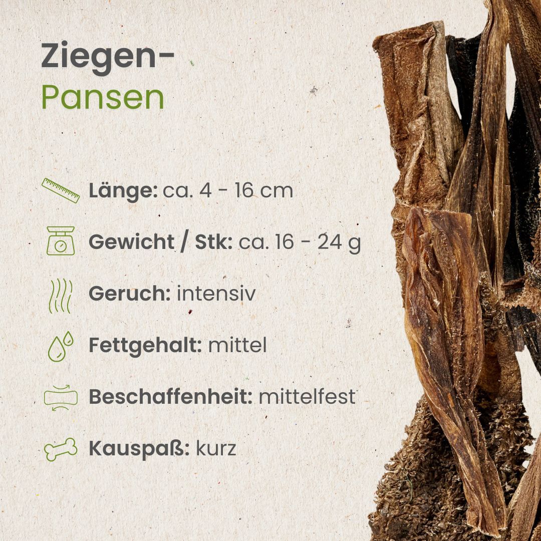Getrocknete Ziegenpansen-Streifen mit detaillierter Textur.