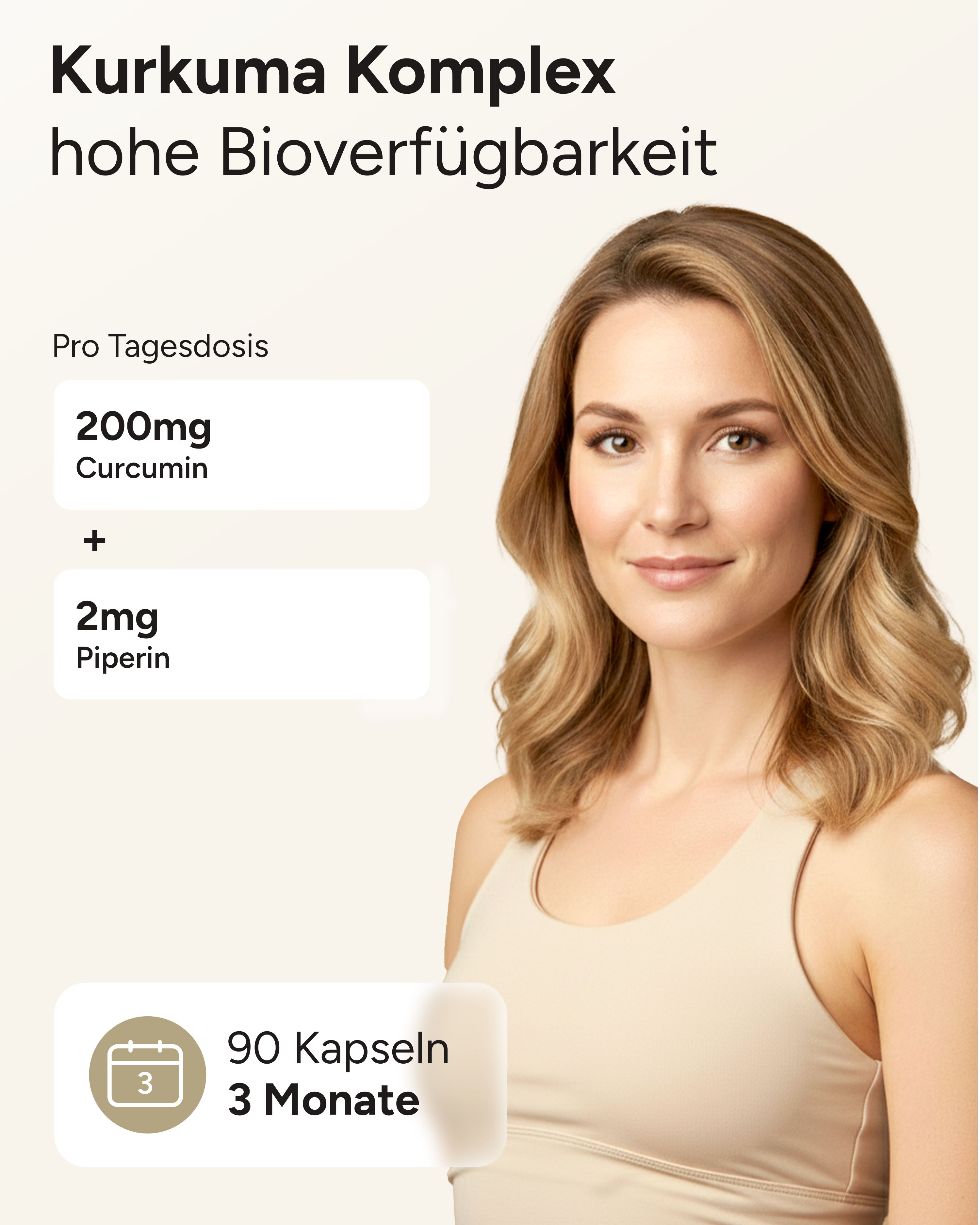 Kurkuma-Komplex-Informationen. 200mg Curcumin, 2mg Piperin. 90 Kapseln, 3 Monate.