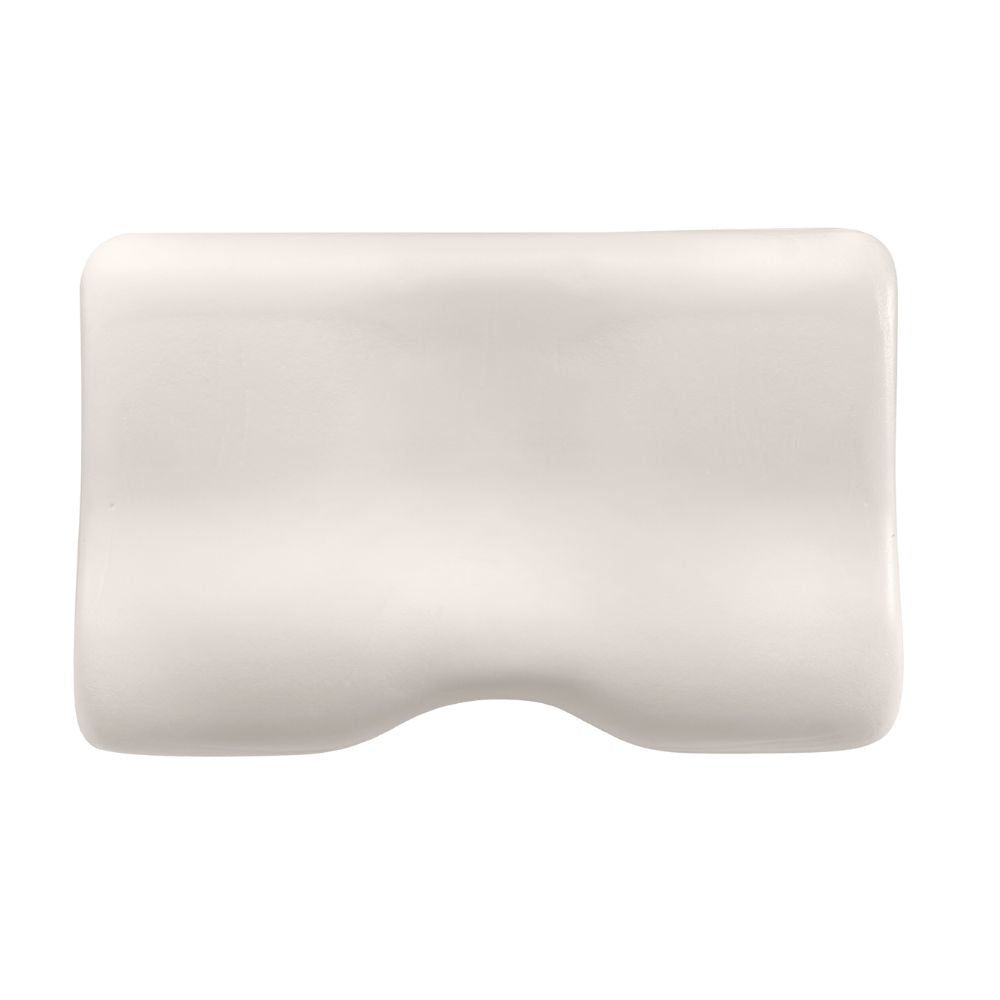Weißes, ergonomisches Nackenkissen. Rechteckige Form mit Aussparung. Aus Memory-Schaum.
