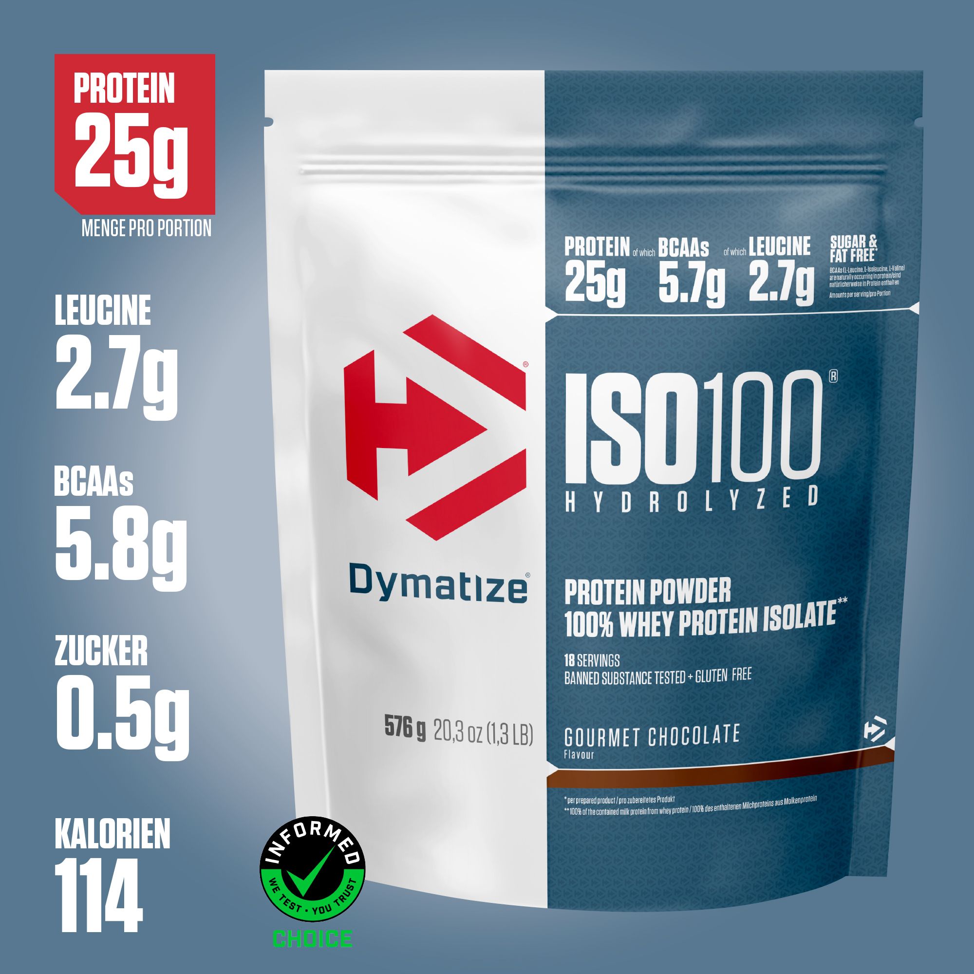 DYMATIZE Whey Protein Pulver Shake ISO 100 Hydrolyzed Gourmet Chocolate