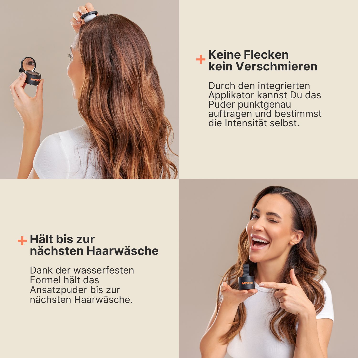 IMPERIO® Ansatzpuder - kaschiert herauswachsende Ansätze & kahle Stellen im Haar