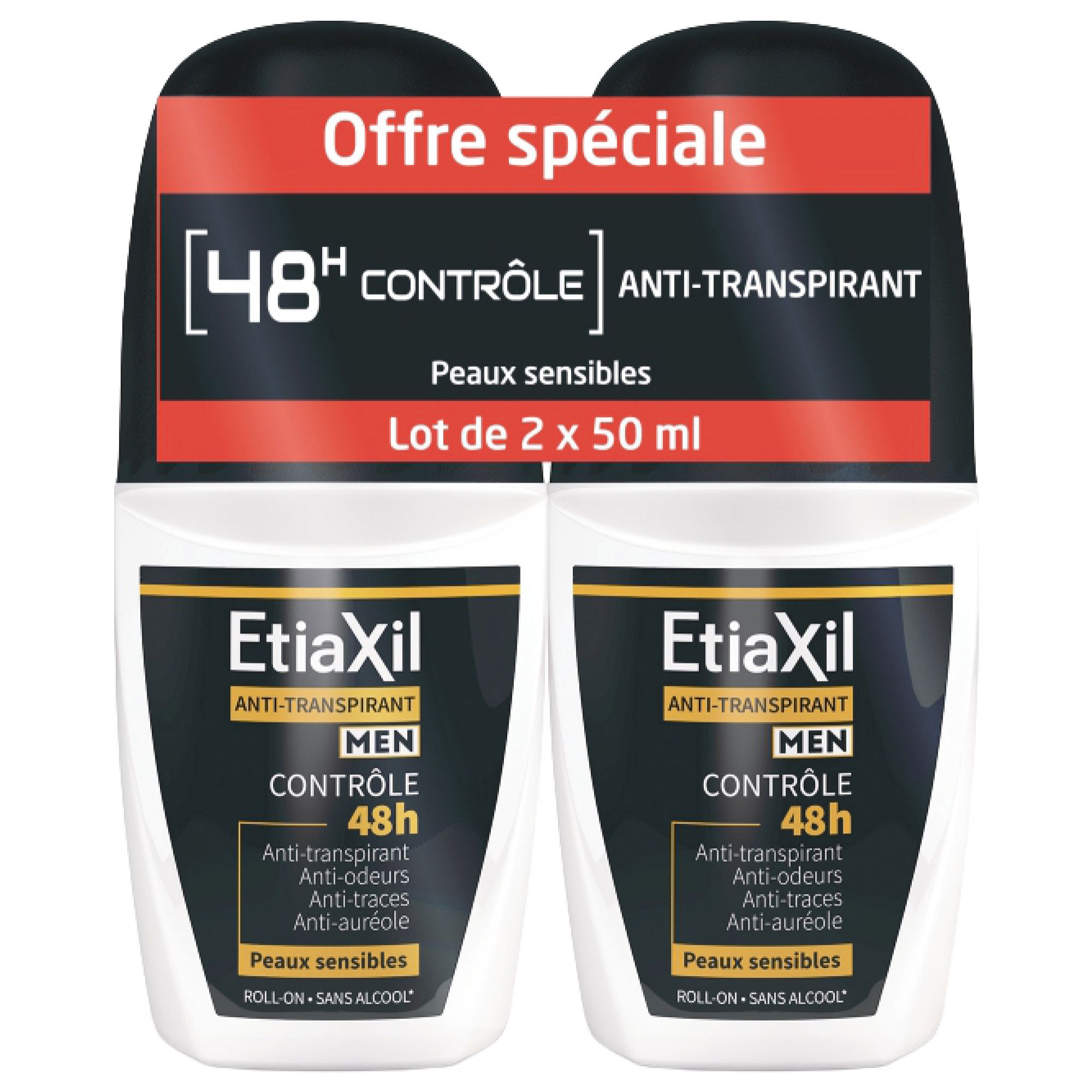 Etiaxil Deodorant Men Anti-Transpirant 48H Control Roll On Pack von 2 x 5x10x11 cm