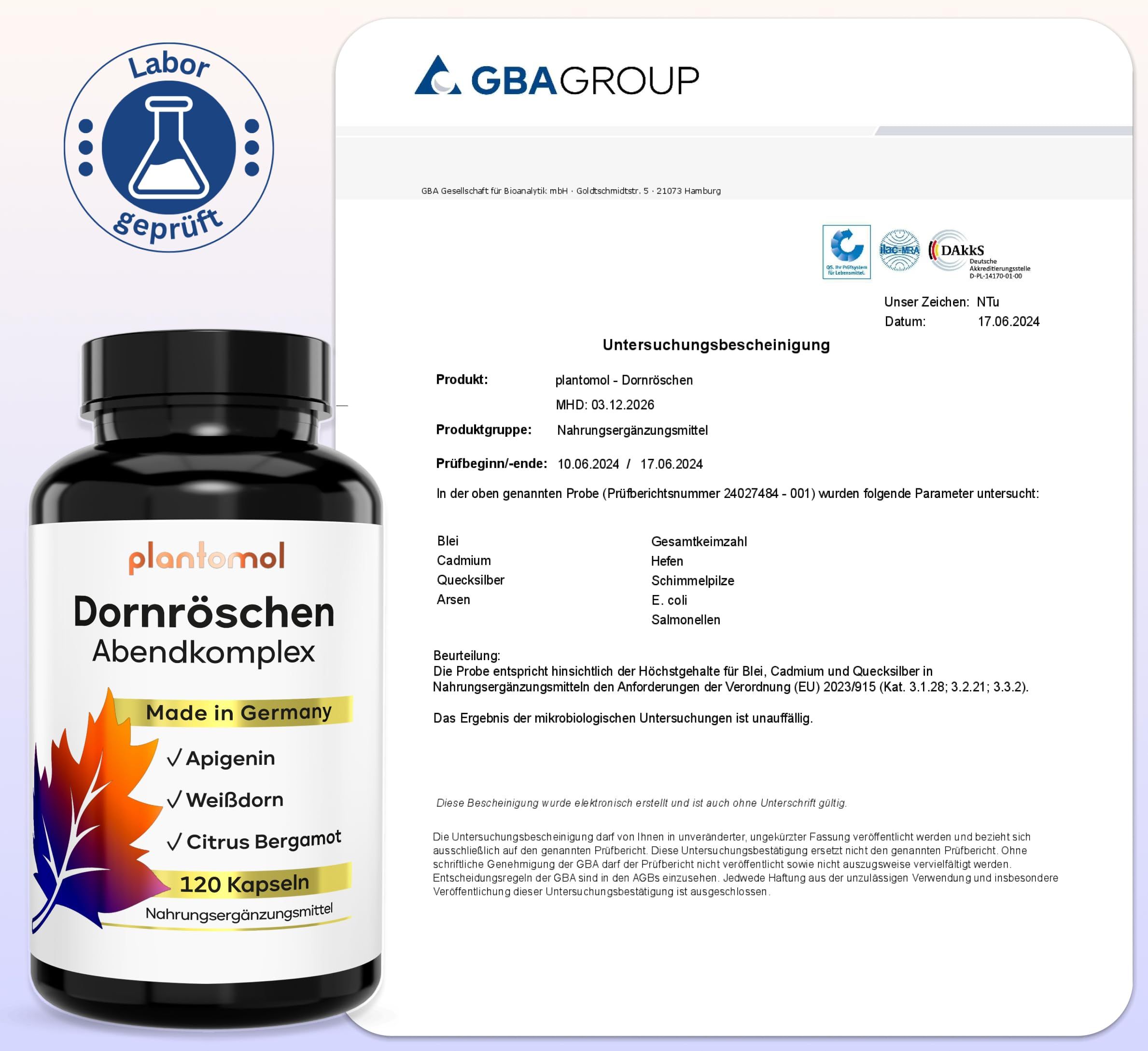plantomol® Dornröschen Abendroutine Kapseln - Apigenin Bergamotte Extrakt & Weißdorn Extrakt