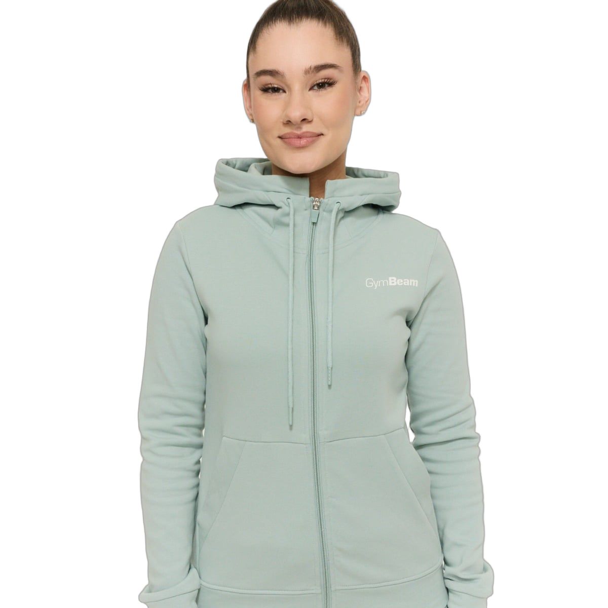 GymBeam Hoodie Damen Regular mit Kapuze und Reißverschluss Eucalypt