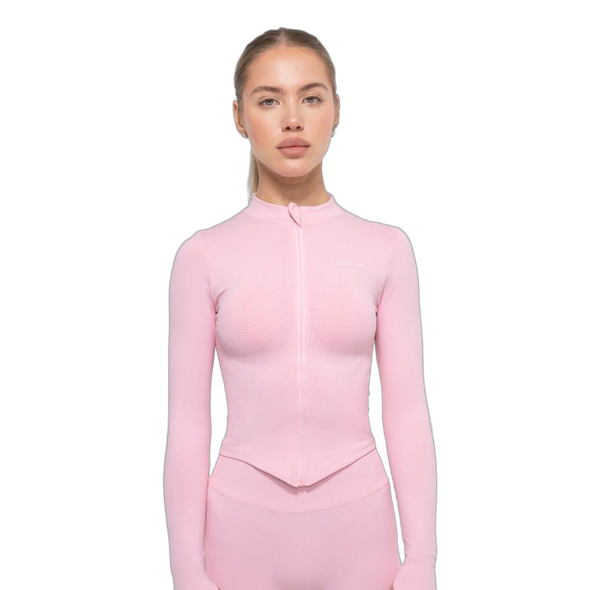 GymBeam Sport-Top Damen Slim-Fit Langarm mit Reißverschluss Baby Pink 1 St