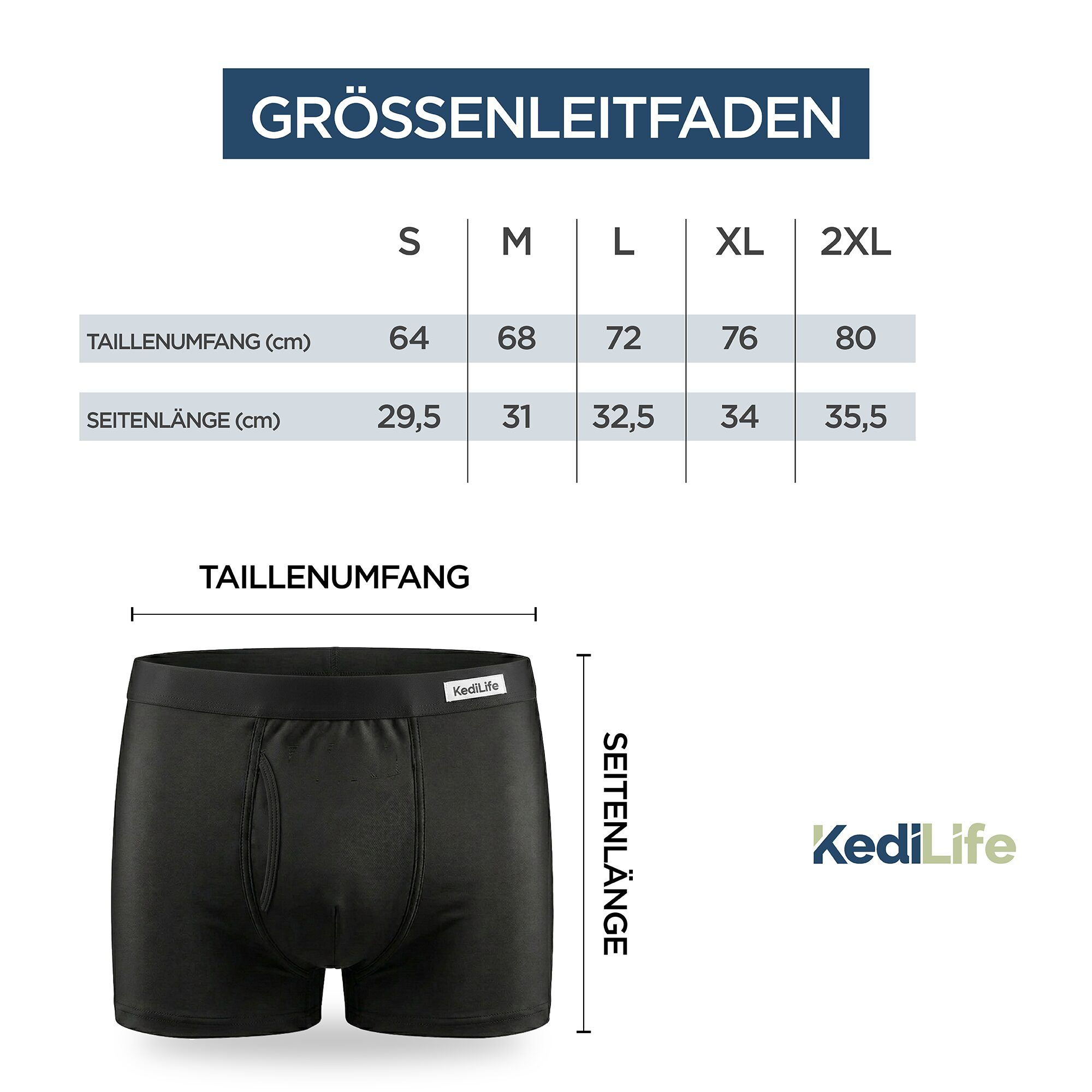 KediLife Inkontinenzunterhose für Herren, Boxershorts Schwarz