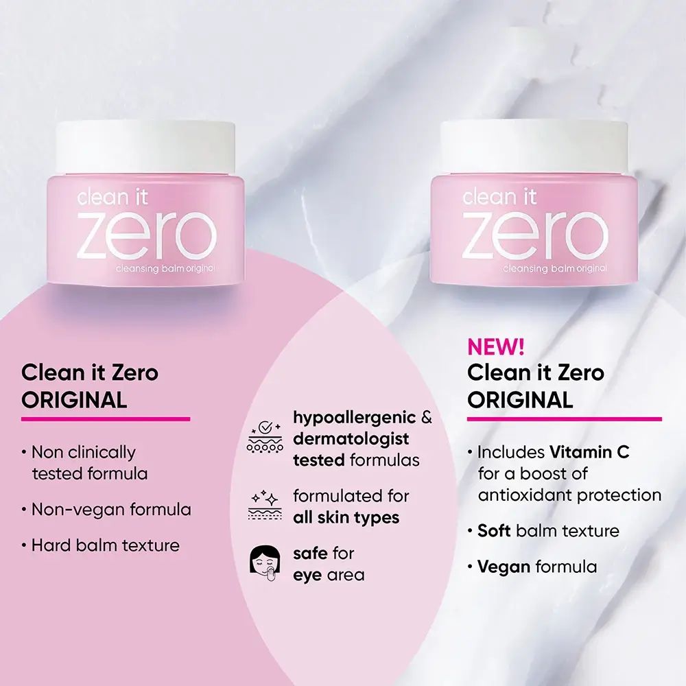 Zwei rosa Dosen mit weißem Deckel. Text: Clean it Zero ORIGINAL und NEW! Clean it Zero ORIGINAL. Zusätzlicher Text: vegane Formel.