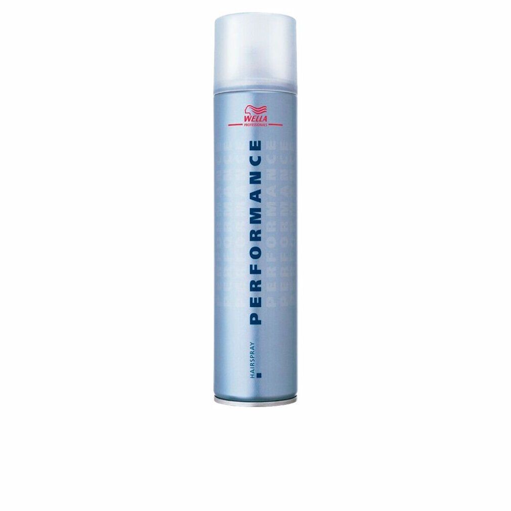 Blaue Haarspray-Dose mit weißem Deckel. Aufschrift: PERFORMANCE, HAISPRAY, WELLA-Logo.