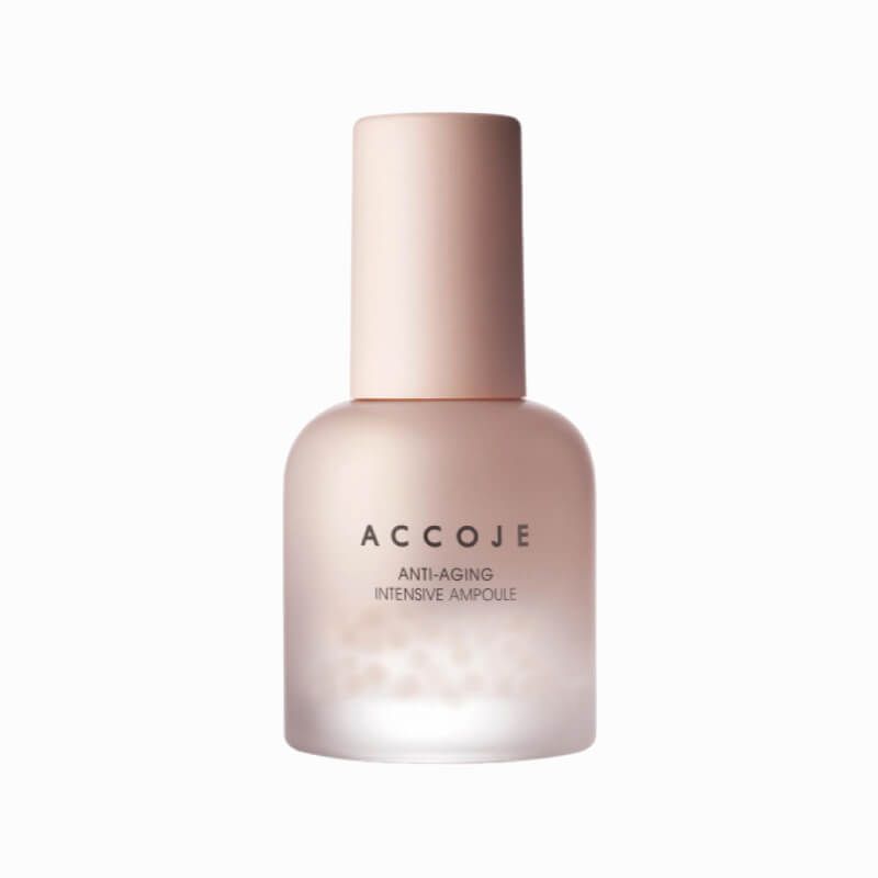Rosafarbene Flasche mit Deckel. Aufschrift: ACCOJE, Anti-Aging Intensive Ampoule.