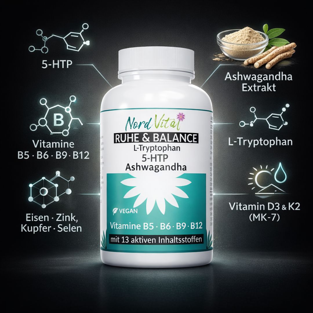 Nord Vital Ruhe & Balance – 13-in-1 Serotonin Komplex – 5-HTP 125 mg aus Griffonia, Ashwagandha, uvm