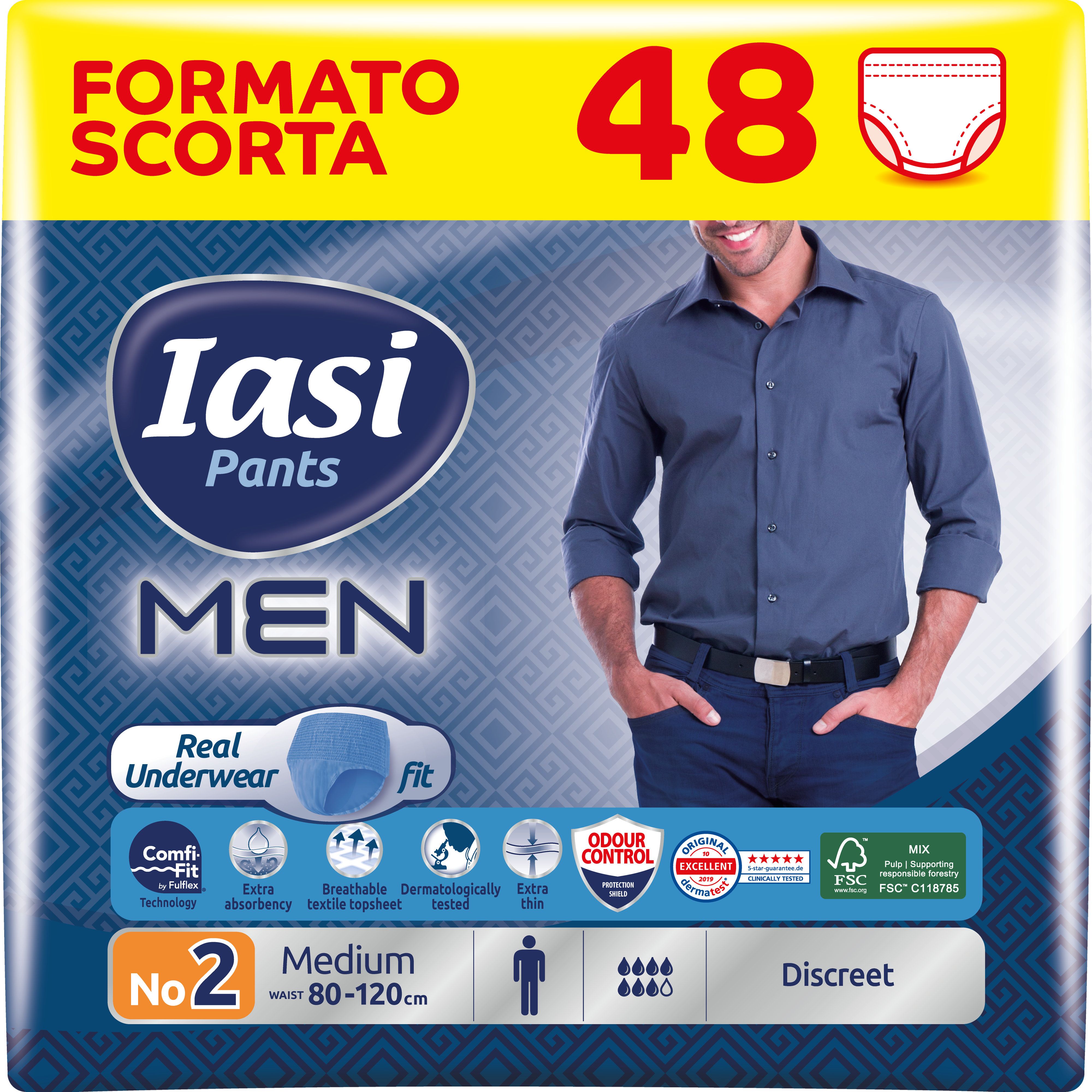 IASI Pants MEN, 48 Boxer Assorbenti monouso per Perdite Urinarie, Taglia M da Uomo, 48 Unità