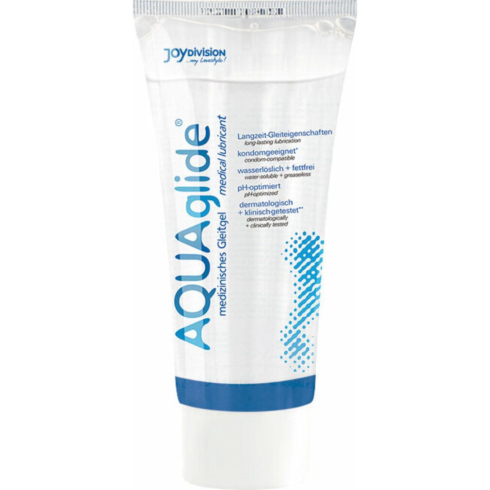 Aqua glide Premium Gleitgel Tube, "Das Original", mit Wassertropfen.