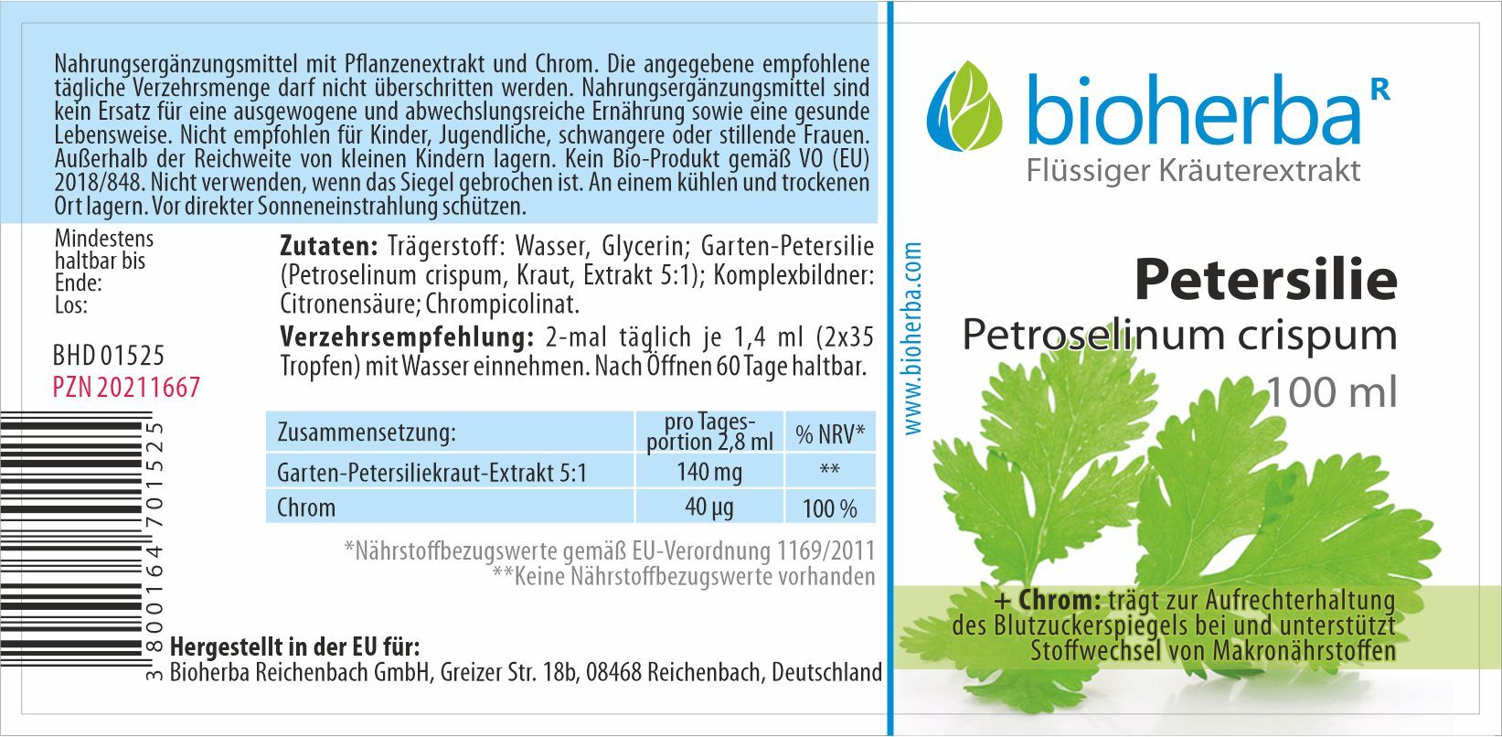 Bioherba Petersilie Petroselinum crispum Tropfen Tinktur