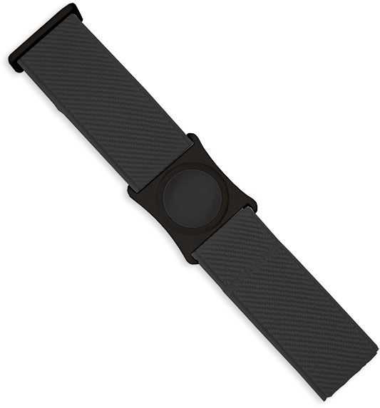 Schwarzes Fixierband für Sensor. Rechteckige Form mit rundem Mittelteil. Gewebte Textur auf den Bändern.