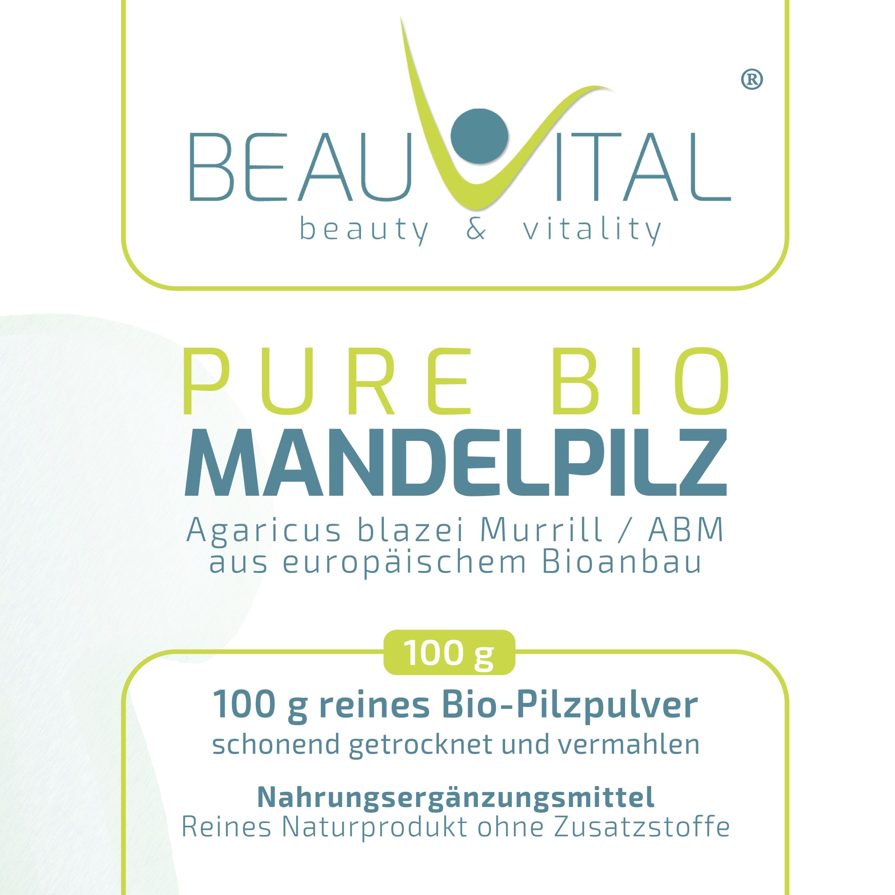 BEAUVITAL® Pure Bio Mandelpilz Pulver, (Agaricus blazei Murrill) aus EU-Anbau