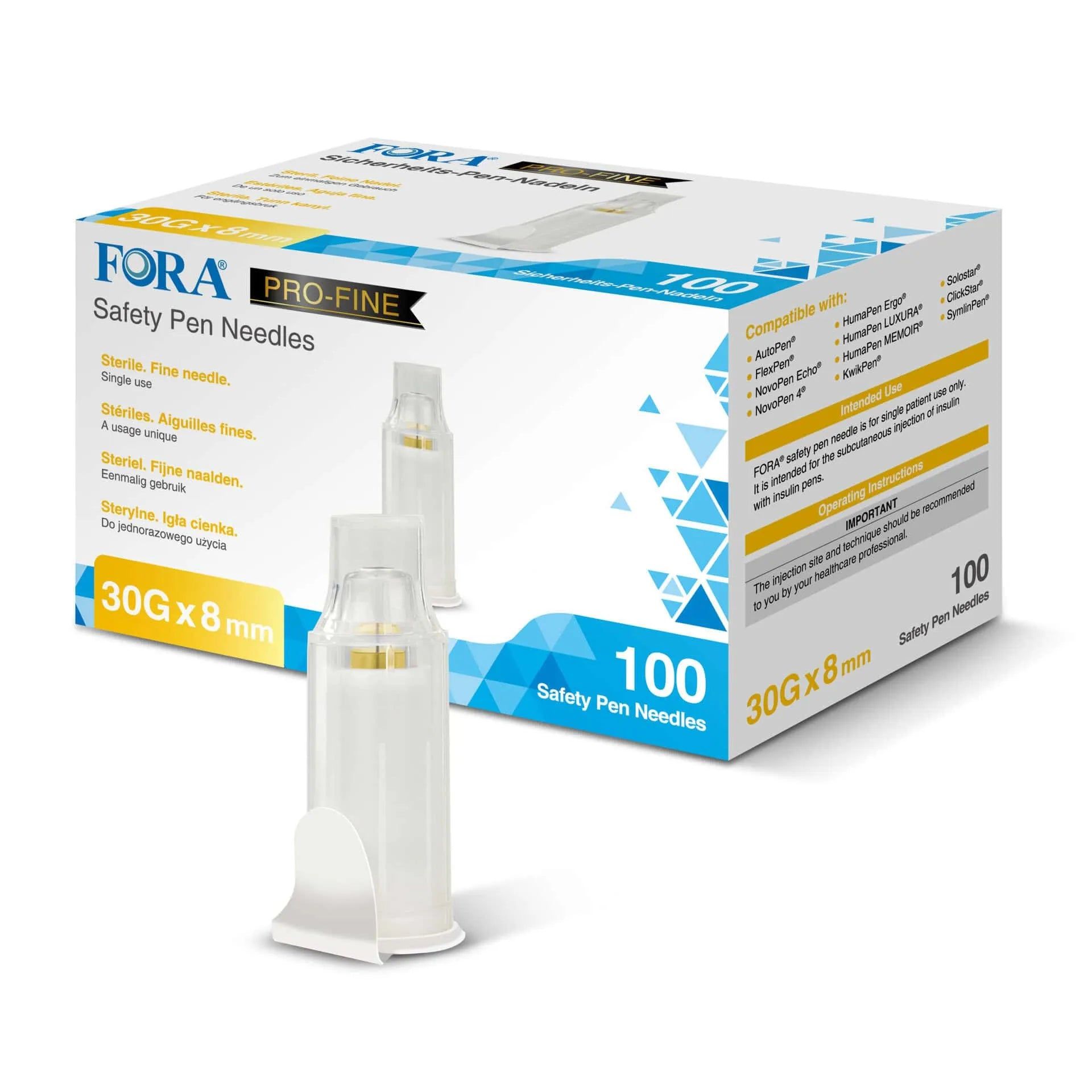 FORA PRO-FINE - aghi di sicurezza per penna 30G 8 mm - 100 pezzi