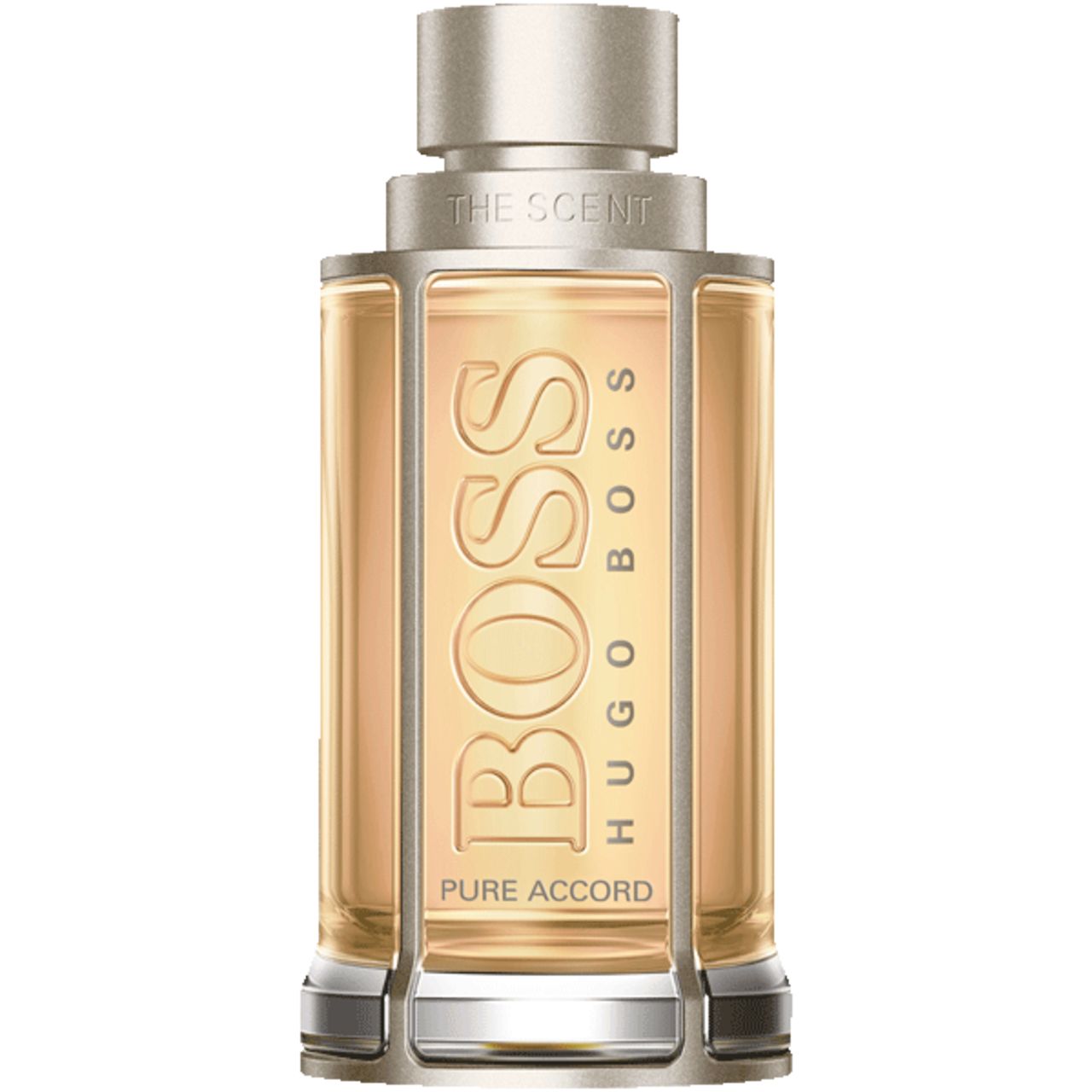 Boss The Scent Pure Accord E.d.T. Nat. Spray. Flacone con tappo argento. Logo e nome del prodotto visibili.