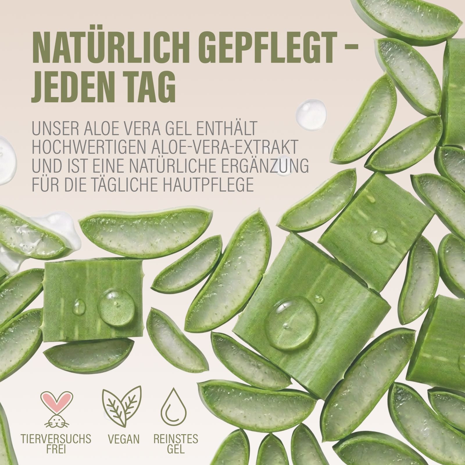 Collage mit Enolenia® Aloe Vera Gel Flasche, Frauen und Anwendungshinweisen.