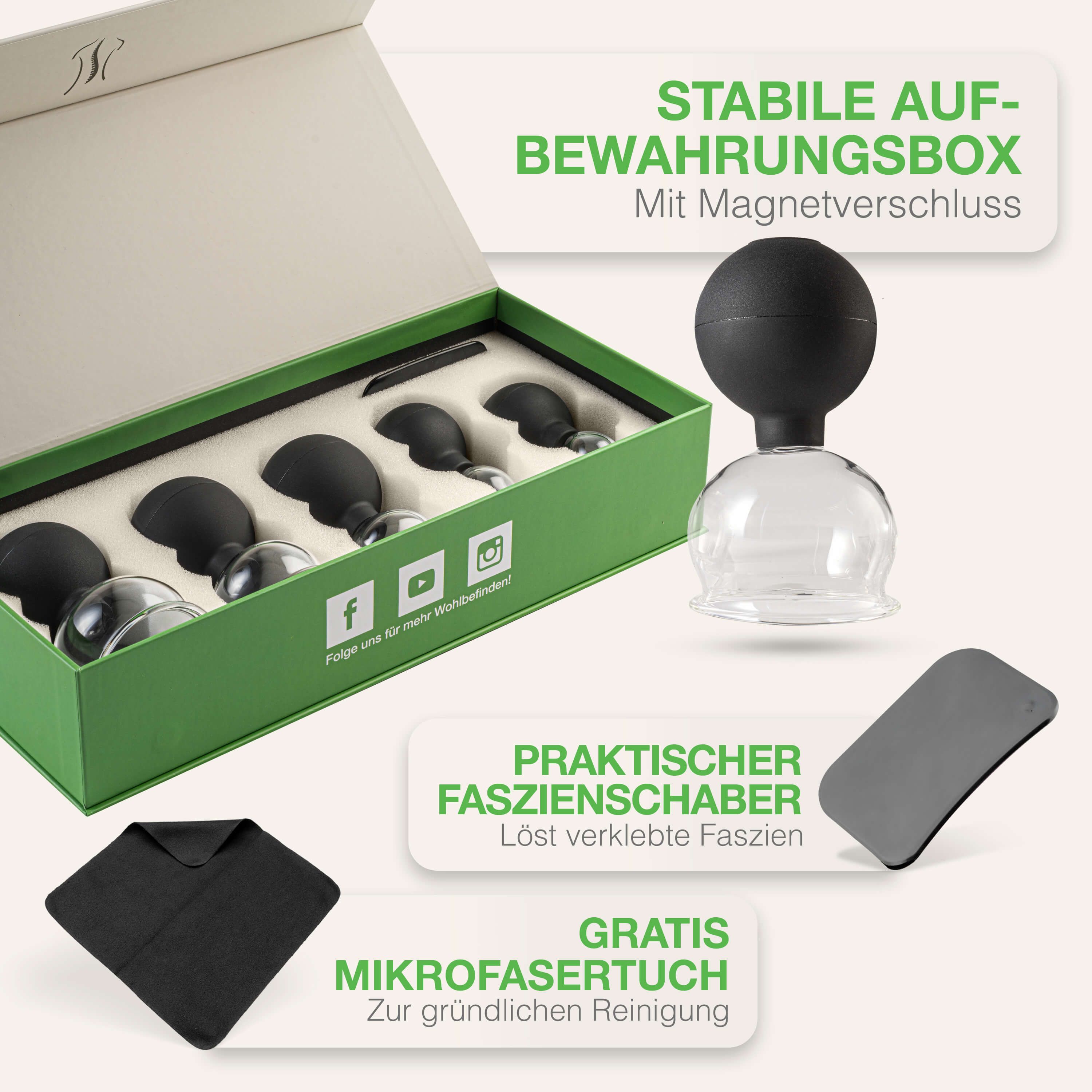 BACKLAxx® Schröpfgläser Set, 5 Glocken mit Saugball