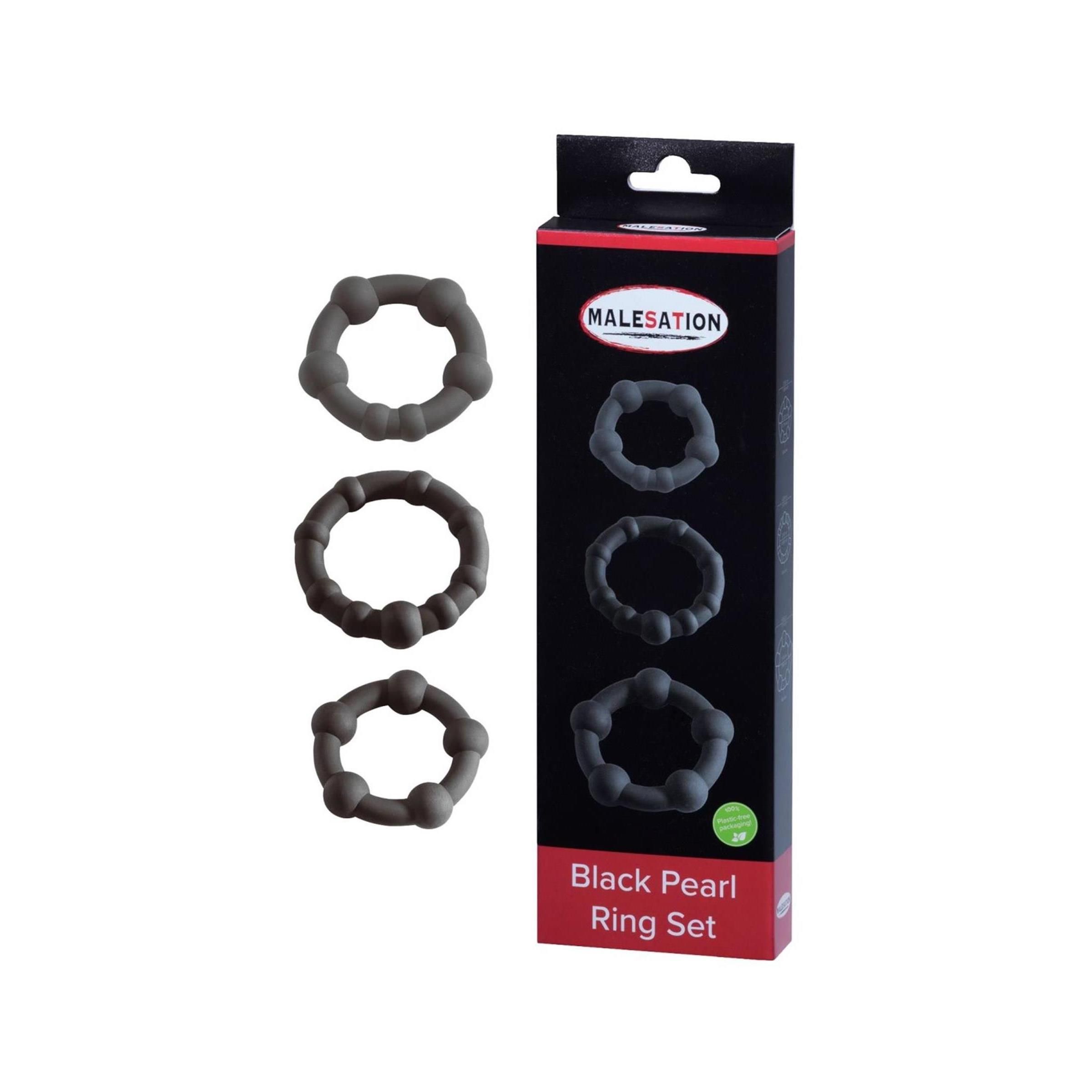 MALESATION Black Pearl Ring Set