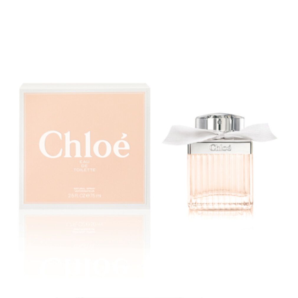 Chloé Eau de Toilette 2015 mit Verpackung. Flakon und Box, rosa, weißes Band, silberner Verschluss.