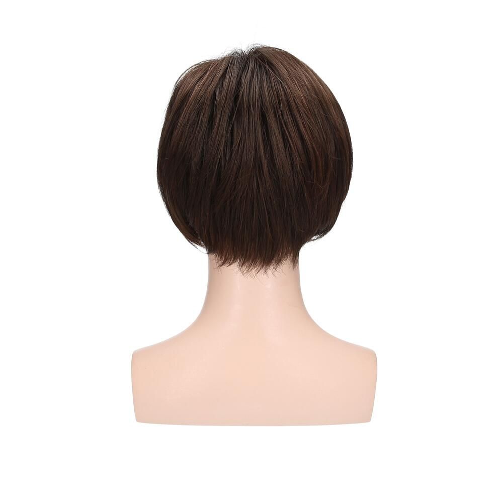 Perücke Alicia von trendhair, braun, auf einem Schaufensterkopf. Rückansicht.