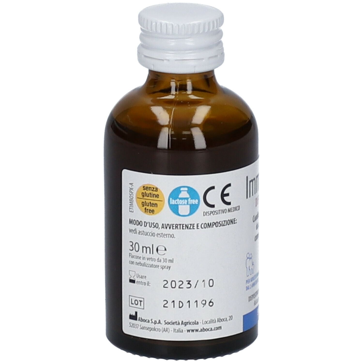 Flacone in vetro marrone di ImmunoMix Difesa Bocca. Tappo bianco. Etichetta con testo e data di scadenza. 30 ml.