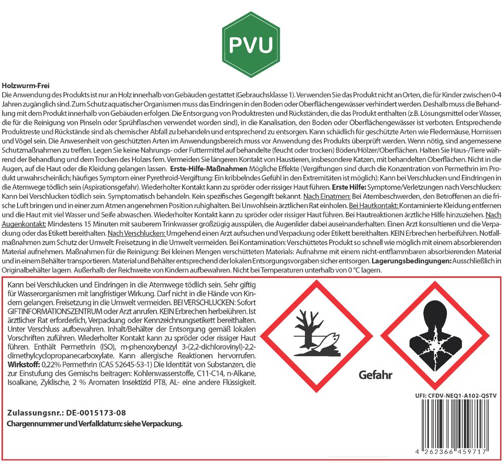PVU Holzwurmspray zur Bekämpfung von Holwürmern und Holz Schädlingen