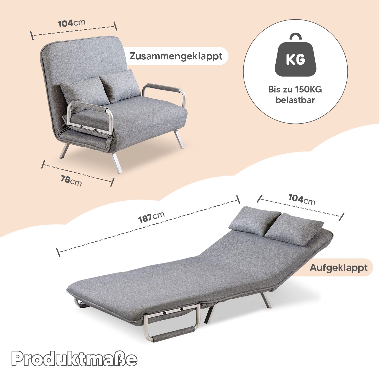 aktivshop Schlafsofa mit Bettfunktion, Bettsofa mit Schlaffunktion, klappbar, breite Liegefläche