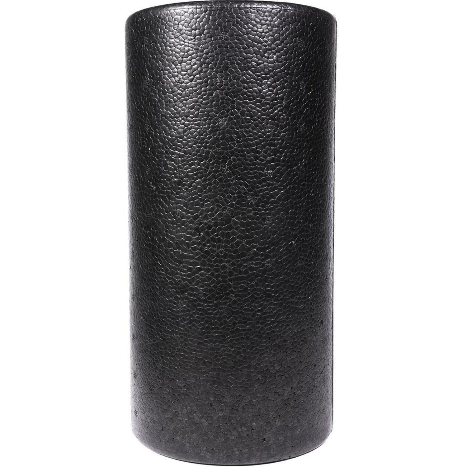 Schwarze Faszienrolle. Zylindrische Form, strukturierte Oberfläche.