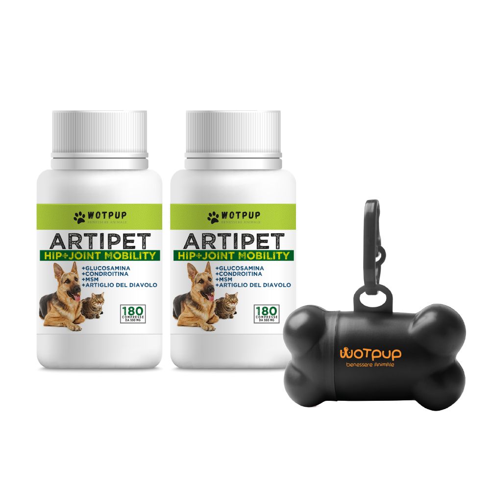 LA.GA Kit BiPack Scorta ArtiPet Articolazioni Cane Gatto Glucosamina MSM + Porta Sacchetti
