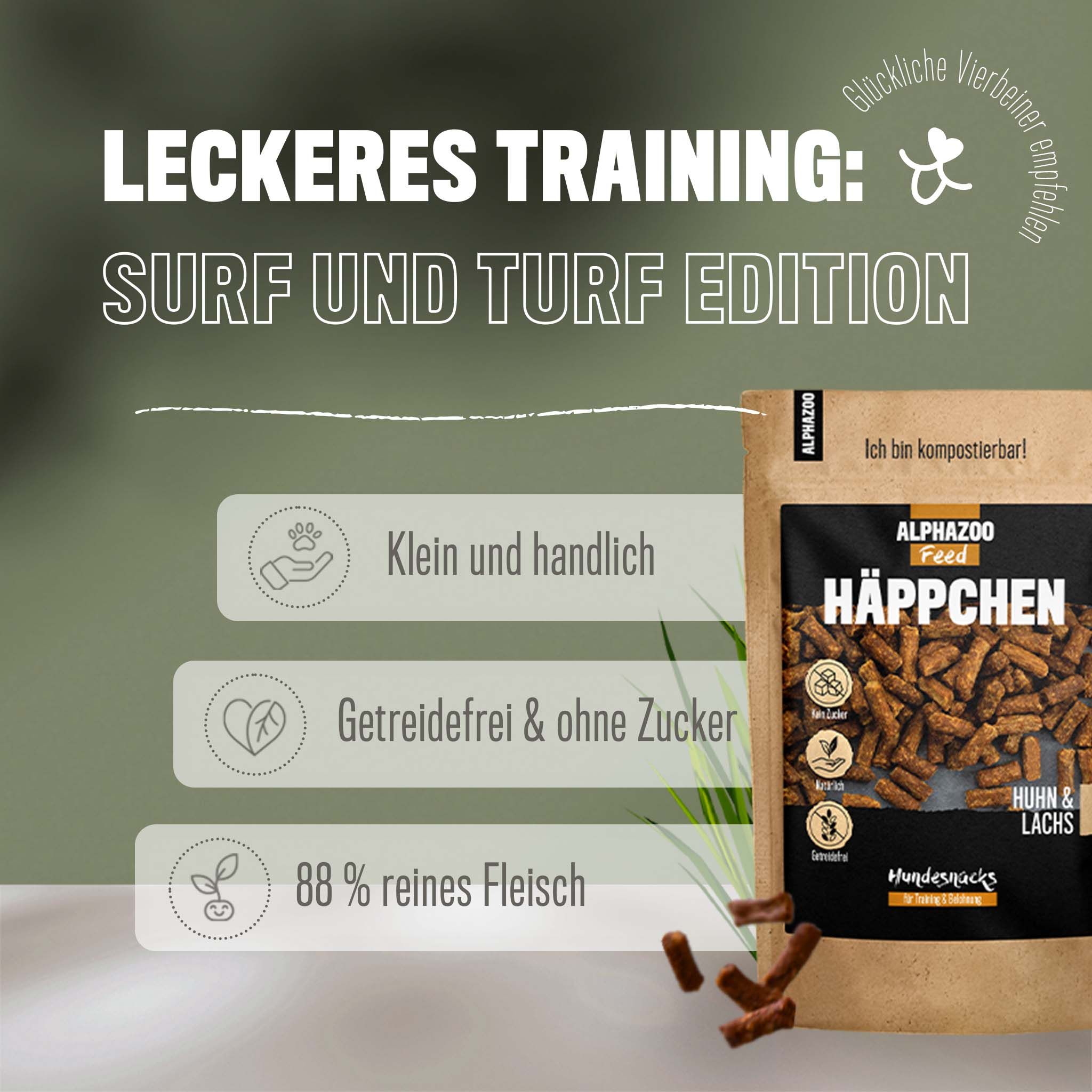 Alphazoo Häppchen Huhn & Lachs, Snacks für Hunde 200 g Pellets