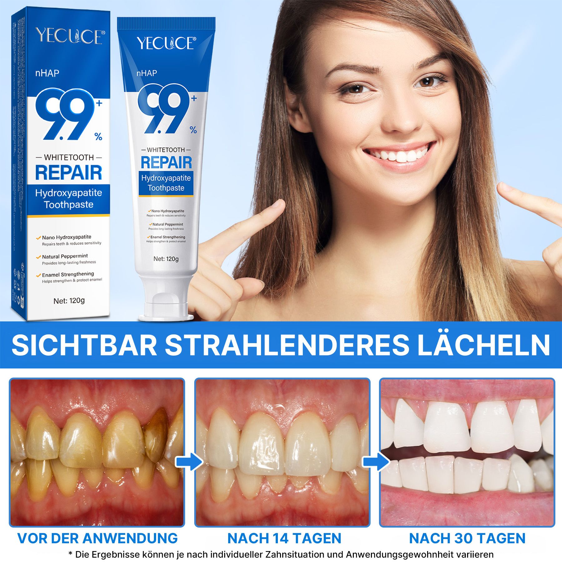 ALIVER Zahnpasta Hydroxylapatit 9.9+% Aufhellende Zahncreme für die Mundpflege