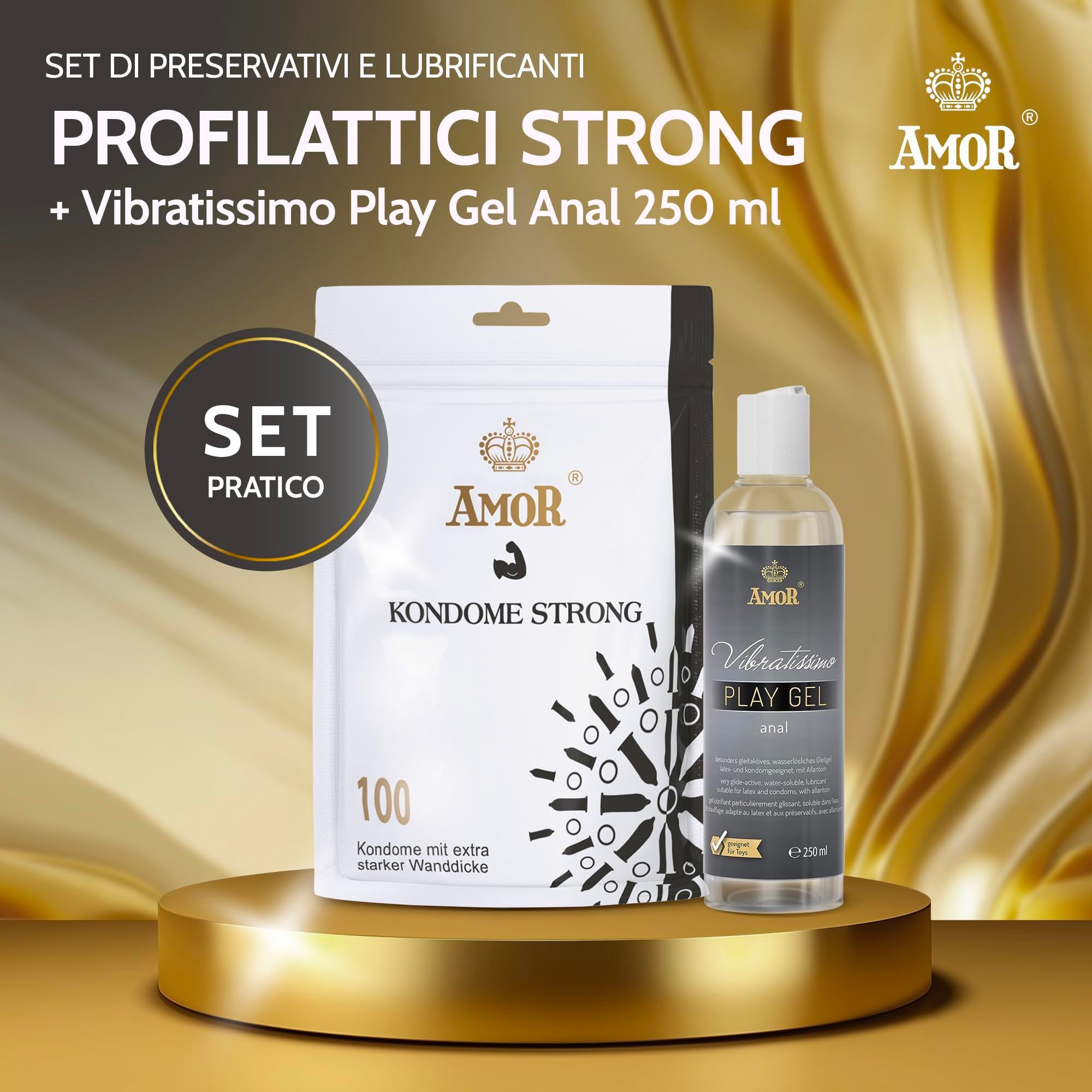 AMOR Strong Kondome + PlayGel Natural Set