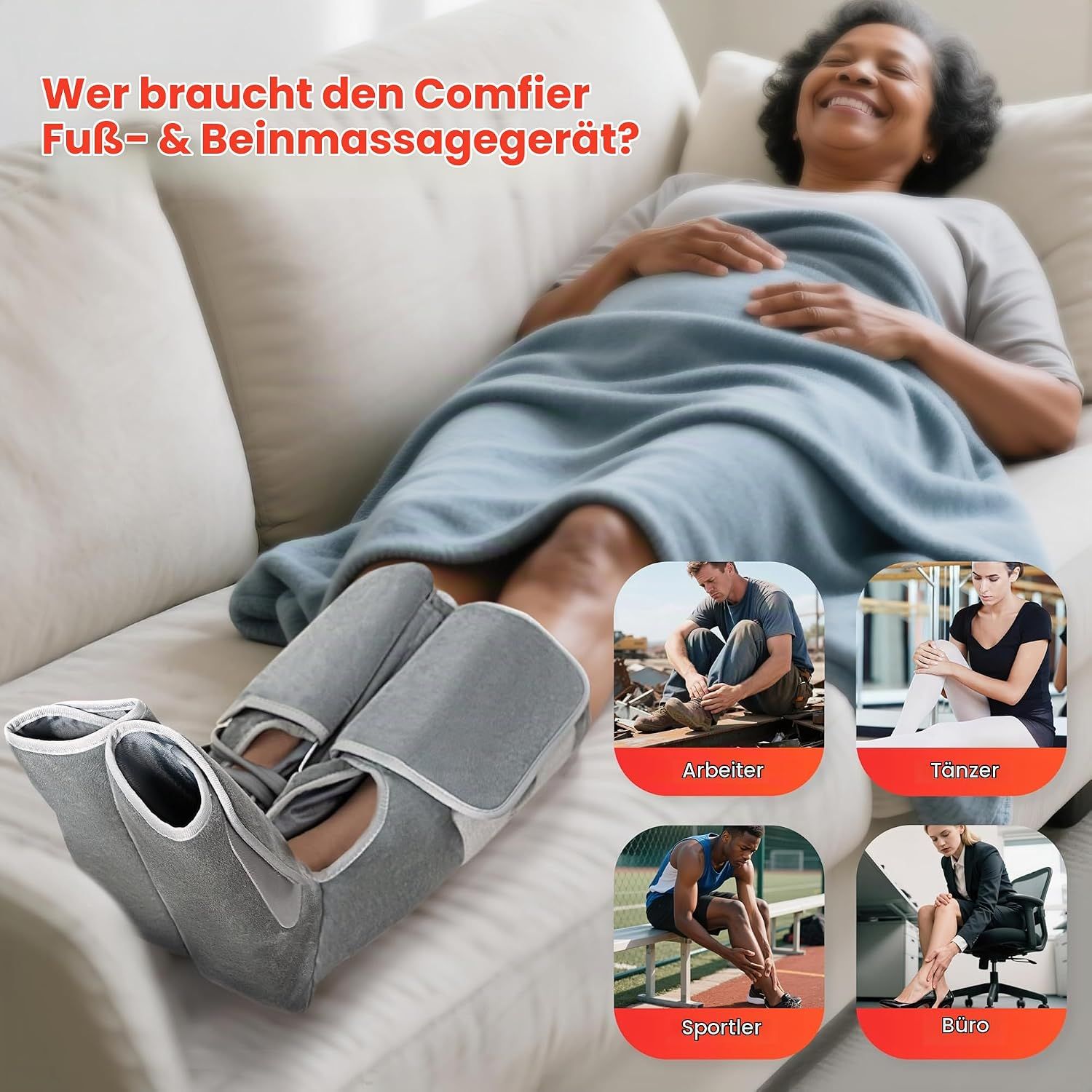 Komfier Fuß- und Beinmassagegerät, verstellbares Wickeldesign, passt für die ganze Familie.