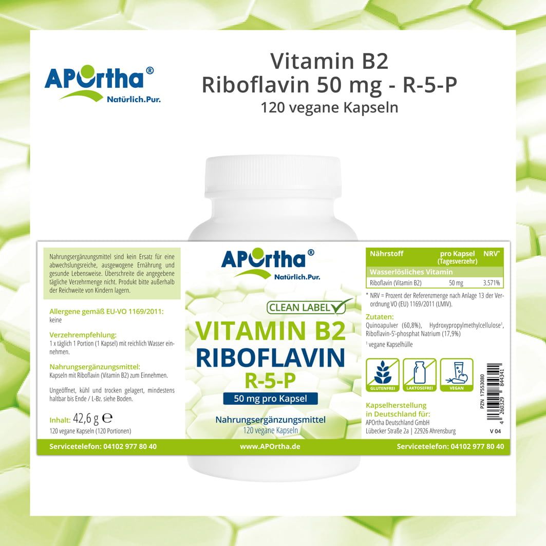 APOrtha® Vitamin B2 - Riboflavin 50 mg - R-5-P - Kapseln