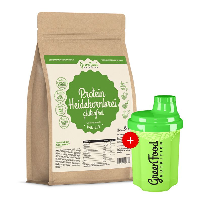 GreenFood Nutrition Protein Heidekornbrei glutenfrei + 300ml Shaker