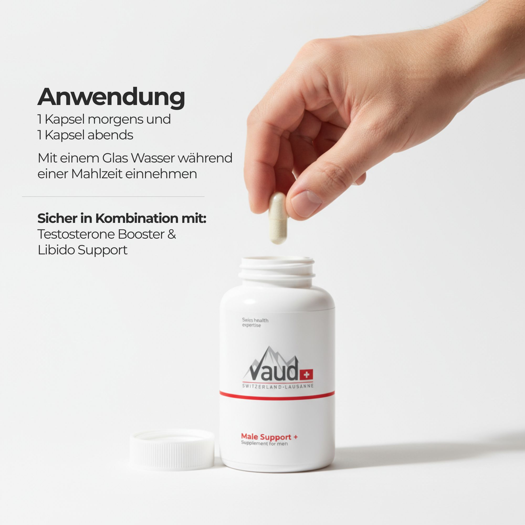 Zwei Personen im Labor. Text: Entwickelt auf Basis der neuesten Schweizer Wissenschaft.