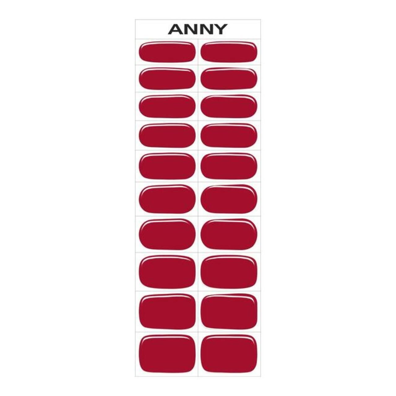 ANNY Quick & Easy Gel Nail Strips. Rote Nagelstreifen, rechteckige Form, 20 Stück.